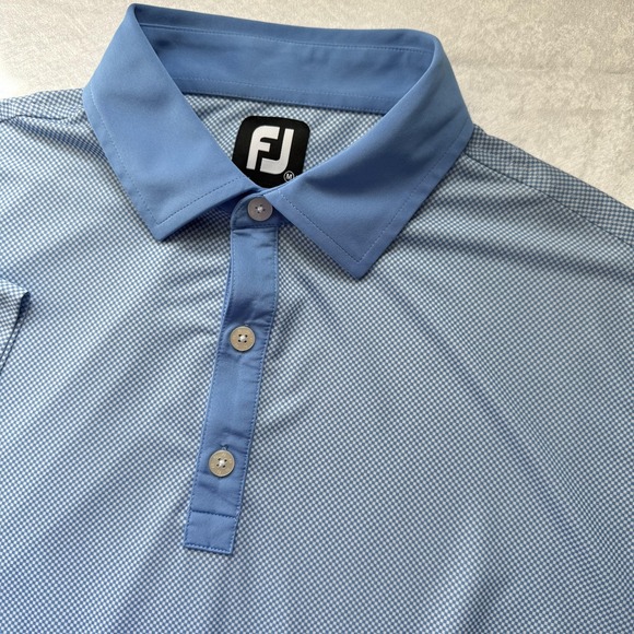 FootJoy Polo Shirt Mens‎ Medium Blue Micro Check Golf Performance Short Sleeve - Picture 1 of 7